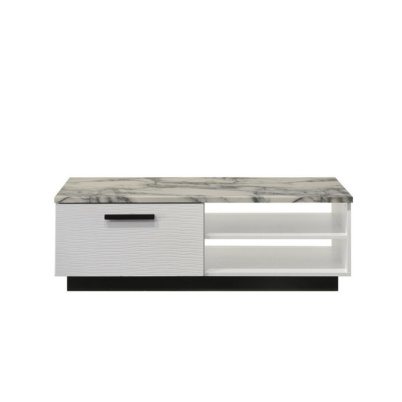 Table basse reine blanche de 47 po avec plateau en faux marbre Reine