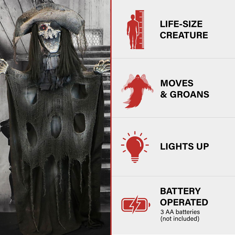 Haunted Hill Farm Shaking Skeleton Pirate with LED Eyes