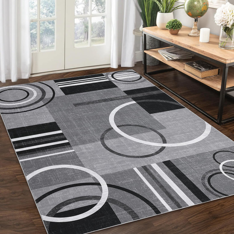 Rectangle Geometric Washable Area Rug, Gray, Rectangle 120 x 170 cm