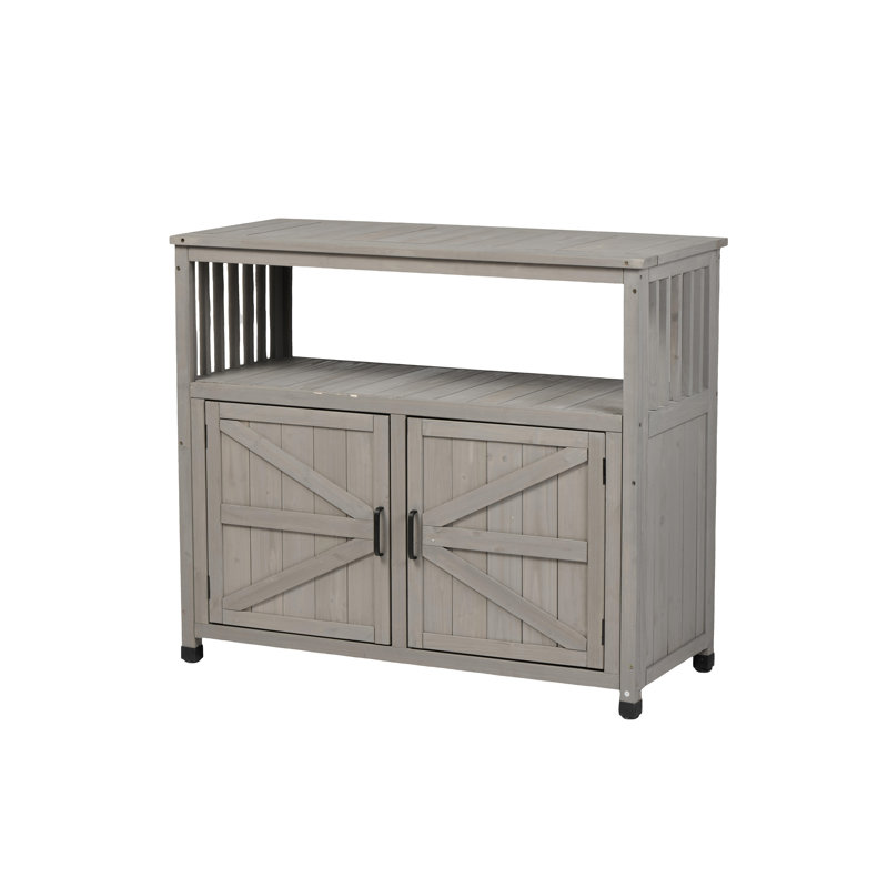 Wooden Patio Bar Table Set with Storage, Buffet Cabinet Sideboard for Outdoor and Indoor