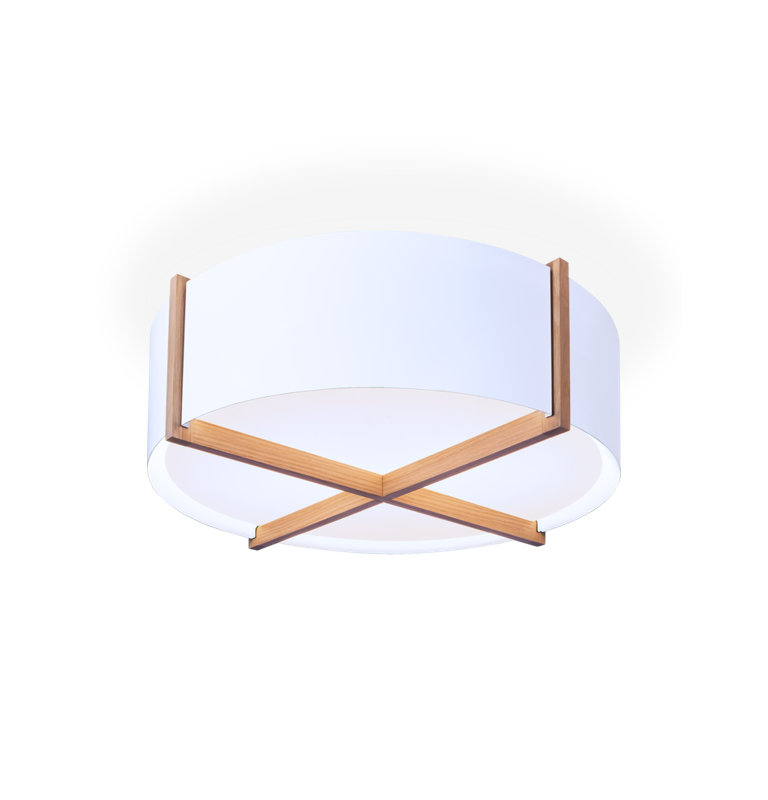 Plura LED Flush Mount, 6.38" H x 18" W x 18" D, 2700K, Walnut/Gloss White