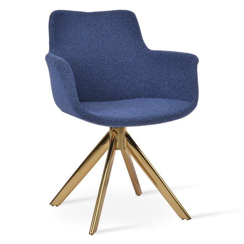 Chaise avec accoudoirs à dossier rembourré Bottega, Or, Bleu et noir