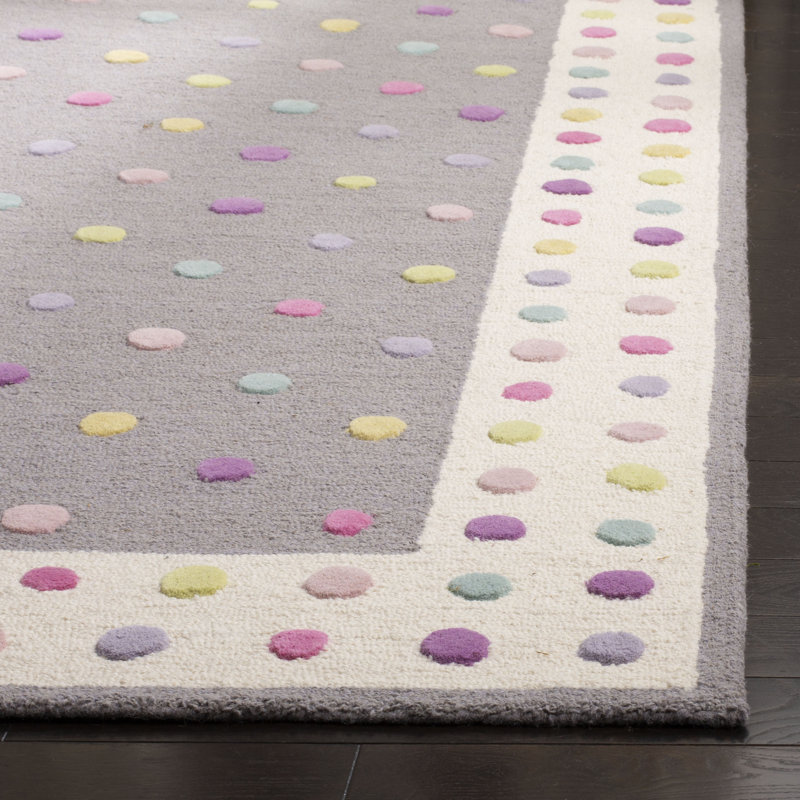 Gosselin Polka Dots Handmade Tufted Wool Grey Area Rug, Rectangle 6' x 9'