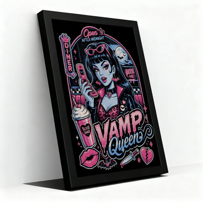Toile d'Halloween stylisée reine vamp avec peau bleue et dîner rose