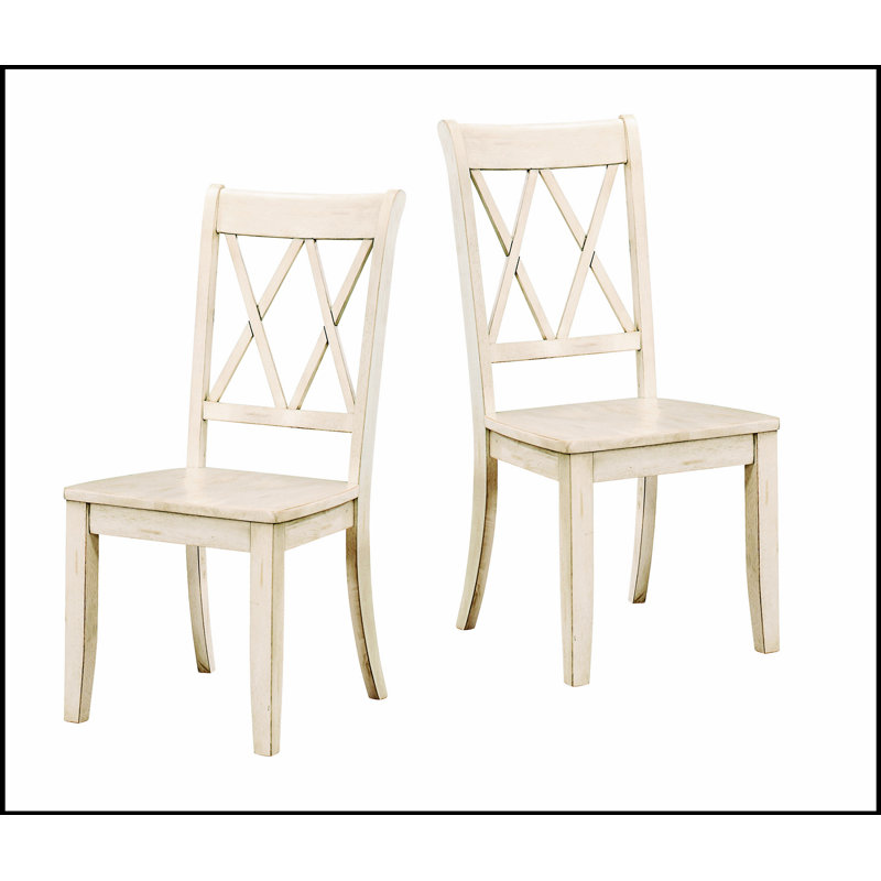 Ensemble de 2 chaises d'appoint à finition décontractée, placage de pin, dossier à double X transitionnel pour les meubles de salle à manger