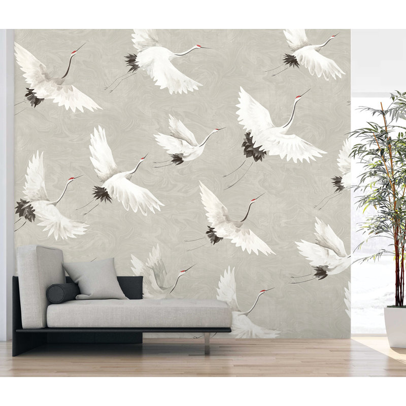 Crane You Later Dove Grey Washable Wall Mural