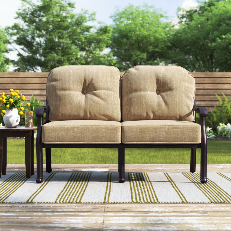 Frazee 54'' Wide Aluminum Loveseat with Cushions, Aura Honey