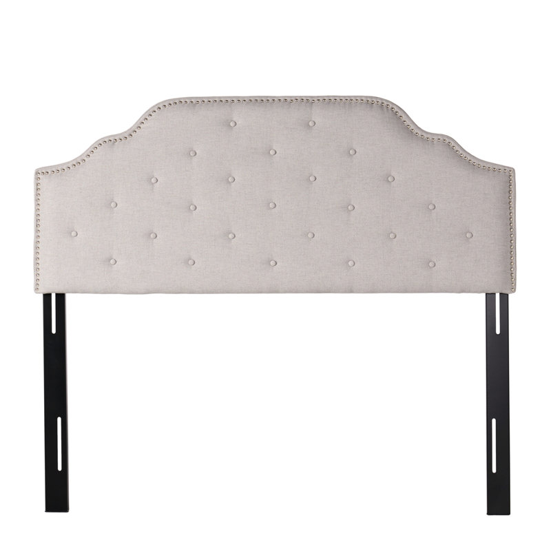 Grey Fabric Headboard For Bedroom - Queen & Full Sized With Contemporary Grace Button Diamond Stitch And Appealing Nailhead Accents Assembly Required Dazzling