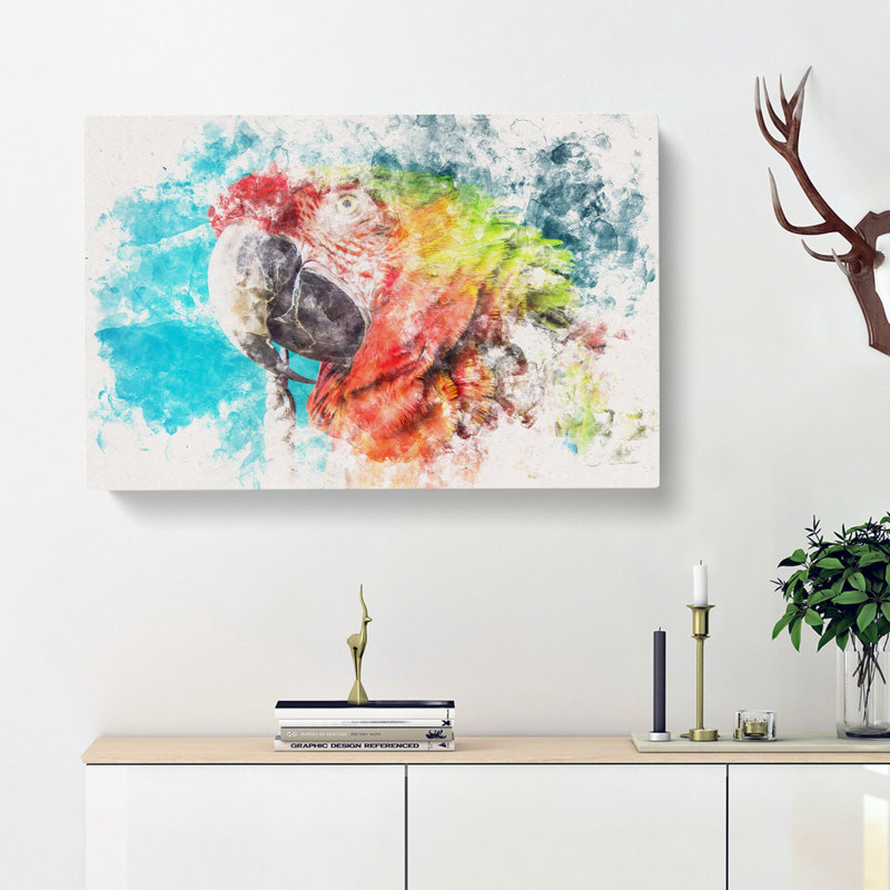 Rainbow Macaw Parrot Watercolour - Wrapped Canvas, 40cm H x 60cm W x 3cm D