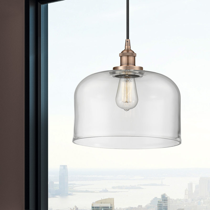 Luminaire suspendu en forme de cloche à 1 lumière Bostonia, Transparent, H 11,75 po x l 12 po x P 12 po, Cuivre