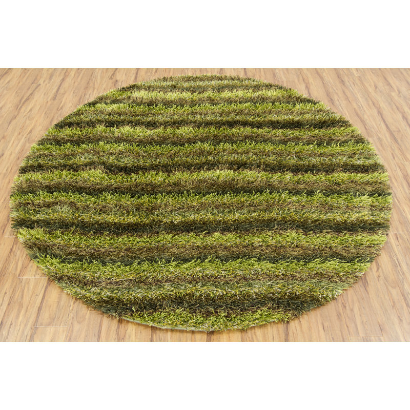 Dorothy Green Hand-Woven Polyester Striped Plush Area Rug, Round 7'9"