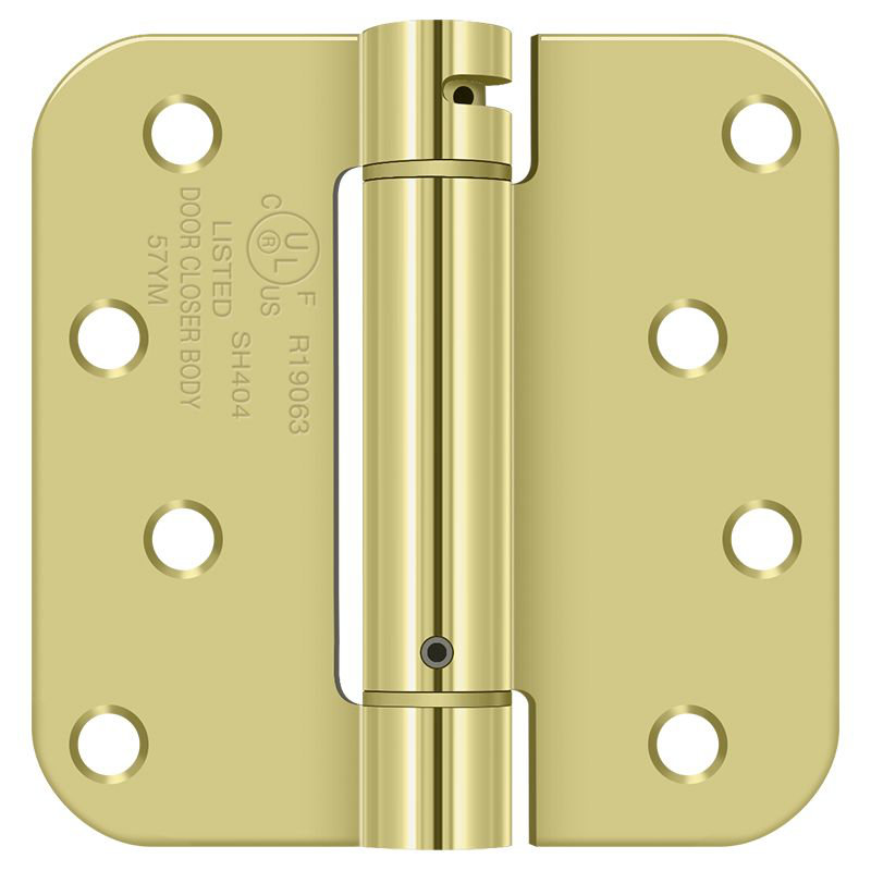 4'' x 4'' Steel Spring Hinge, Polished Brass
