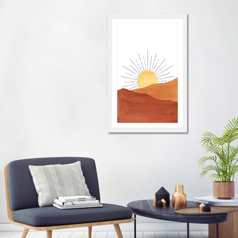 «Abstract Sunset in the Desert», reproduction d'art, Papier encadré blanc, H 32 po x l 24 po x P 1 po, Blanc