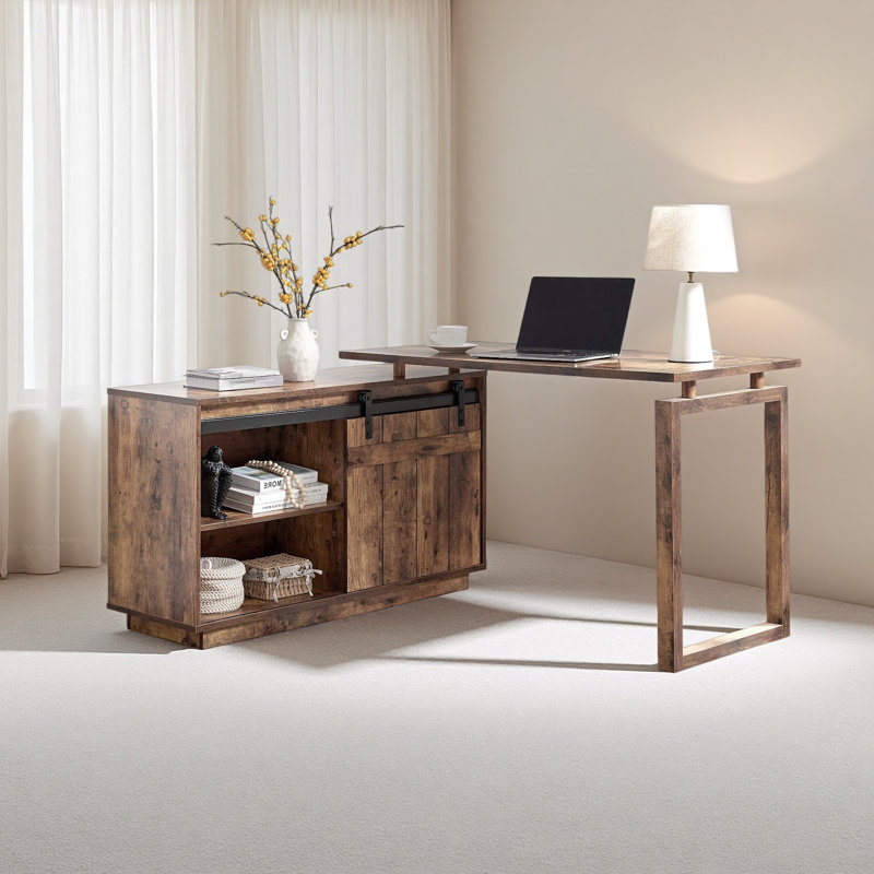 Crédence de rangement pour bureau à la maison en forme de L, Bois délavé