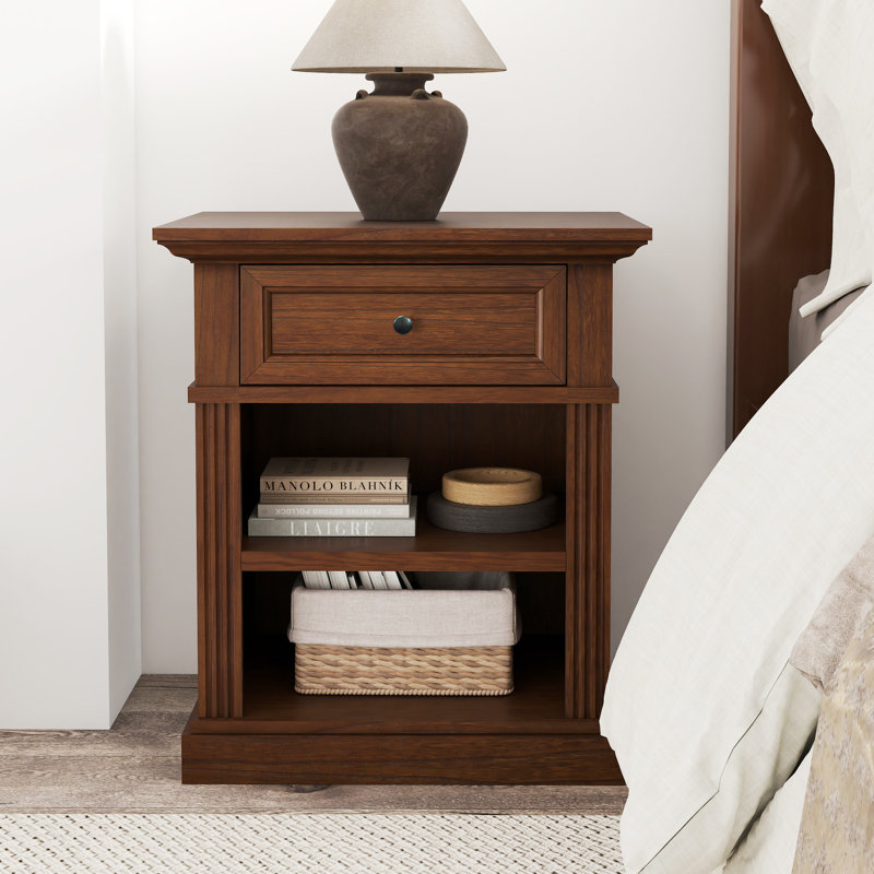 Solid Wood Nightstand with Drawer for Bedroom, Living Room or Home Offices(Dark Cherry)