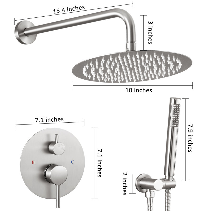 HGN 12 Inches Bathroom Rain Shower Combo Set Wall Mounted Rainfall with Tub Spout, Brushed Nickel