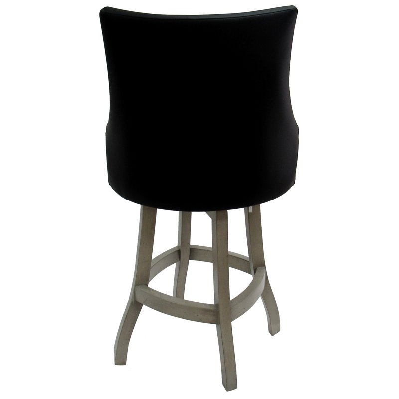 Swivel Upholstered Counter Stool with Solid Wood Frame, Bar Stool (30" Seat Height), Black, Off White
