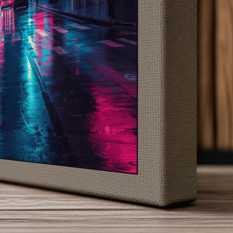 Neon Street Reflections Modern - Wrapped Canvas, 18x12 - 45.7 x 30.5 cm, Taupe Border