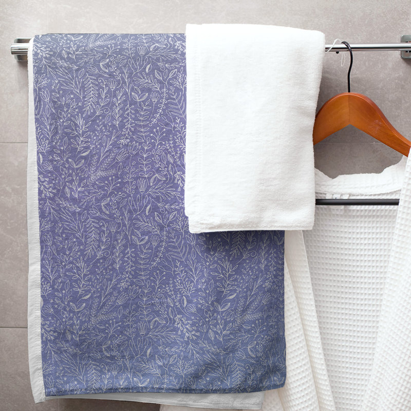 Serviette de bain florale ditsy classique, Vert / Indigo