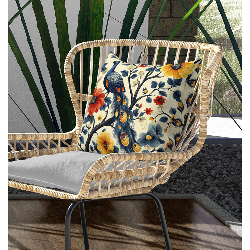 Coussin intérieur / extérieur Vibrant Vista, Bleu / rouge / beige / jaune, Carré 16 po