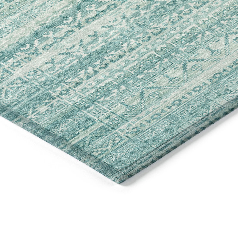 Machine Washable Indoor/Outdoor Xhevrie Aqua Rug, Rectangle 1'8" x 2'6"