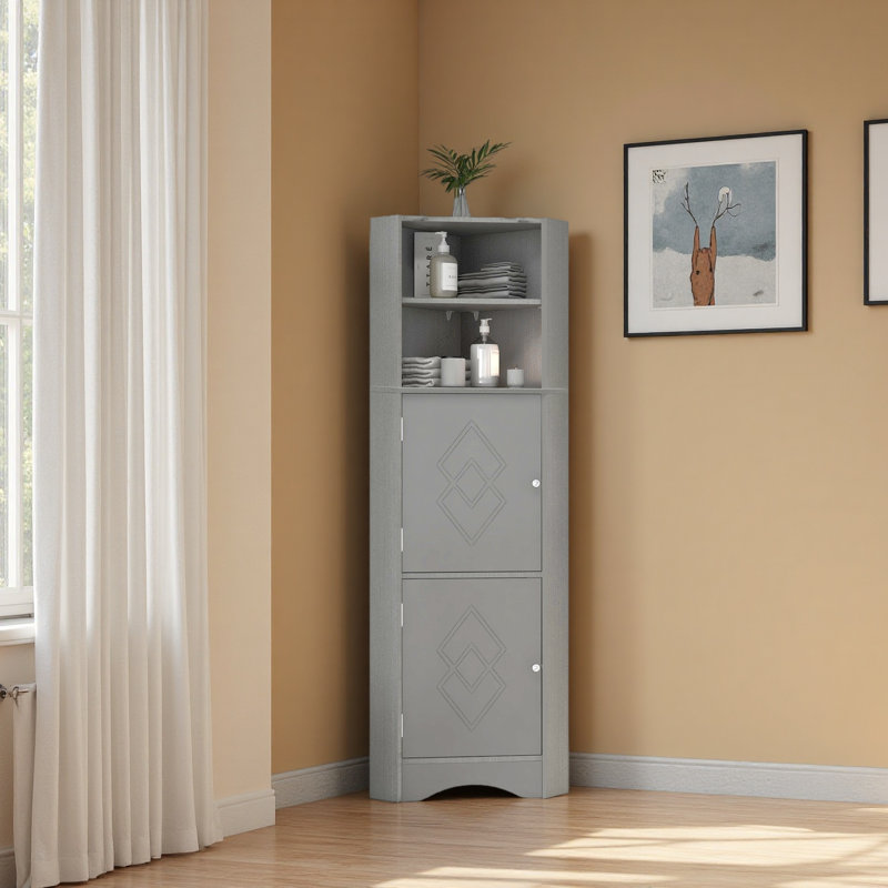 Tall Bathroom Corner Cabinet, Gray
