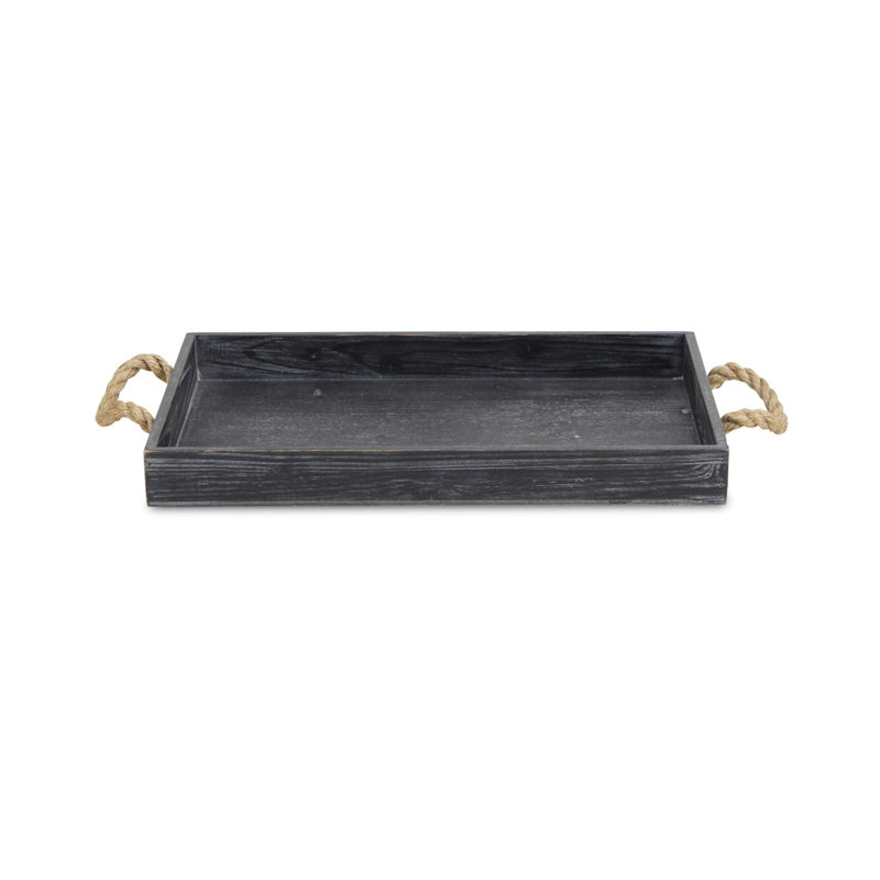 Baltazar Wooden Tray with Rope Handles, Black