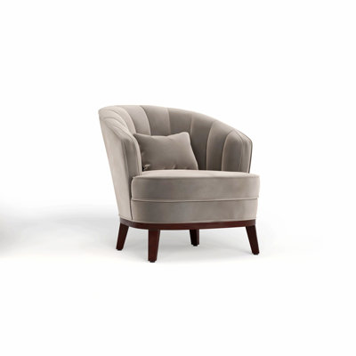 Upholstered Barrel Accent Chair With Throw Pillow