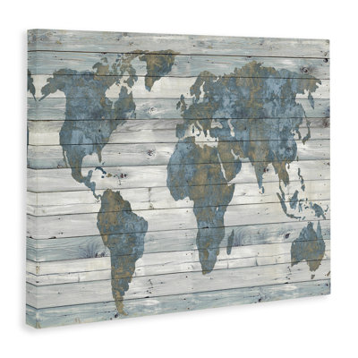 «Slate Planked Look Weathered World Map - Floater Frame», impression