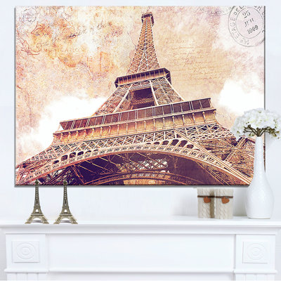 Cityscape 'Paris Eiffel Tower Postcard Design' Graphic Art