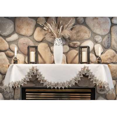 Écharpe de cheminée beige et blanc en ton terre (19 po x 90 po)