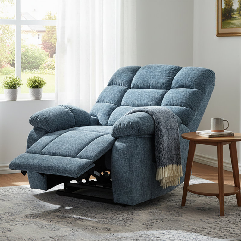 Olda Upholstered Lift Assist Power Recliner, Blue Chenille