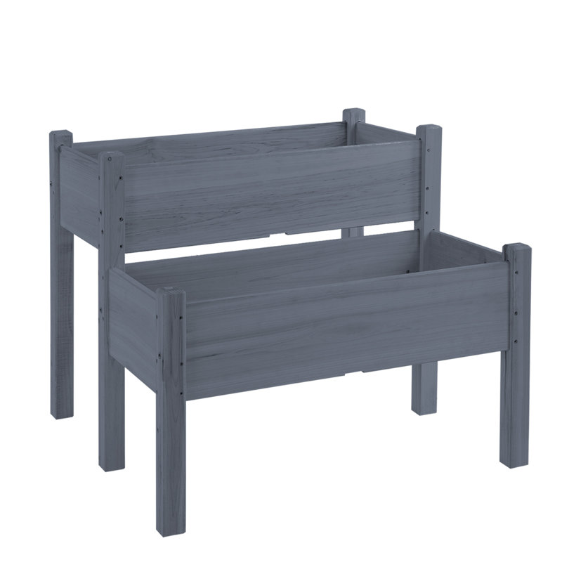 Lit de jardin surélevé en bois, bac à fleurs surélevé, bac à fleurs à 2 niveaux de 34 po x 34 po x 28 po pour la cour arrière, patio pour cultiver des légumes, des herbes et des fleurs