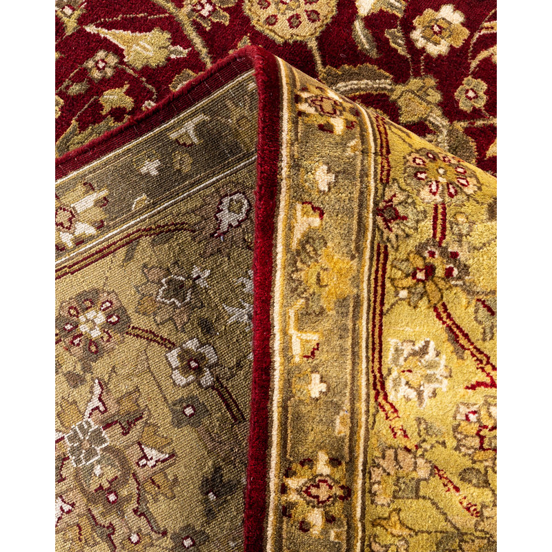 Hand-Knotted Red Wool Medallion Area Rug, 9' x 12'