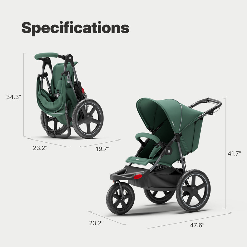 Adjustable Handlebar All-Terrain Frame Jogging Stroller For Babies & Toddlers, Green
