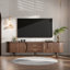 Meuble télé Mid-Century moderne pour téléviseur de 80 po, centre de divertissement brun foncé avec rangement, 70,8 po x 15,5 po x 18,1 po