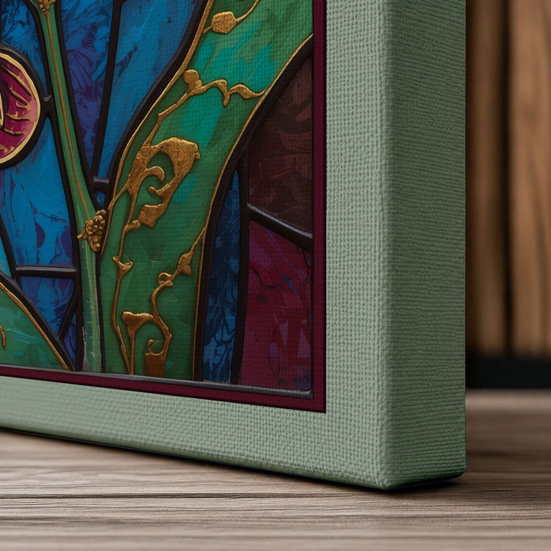 Stained Glass Orchids Botanical - Wrapped Canvas, 36x24 - 91.4 x 61.0 cm, Sage Border