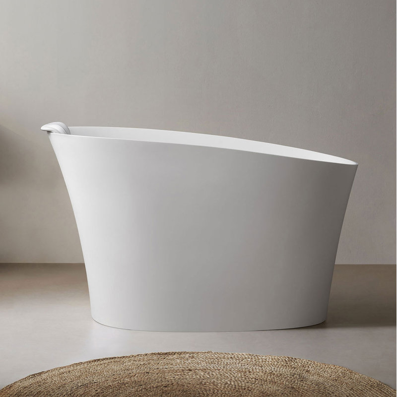 51" x 28" Solid Surface Freestanding Soaking Bathtub with Overflow, Matte White