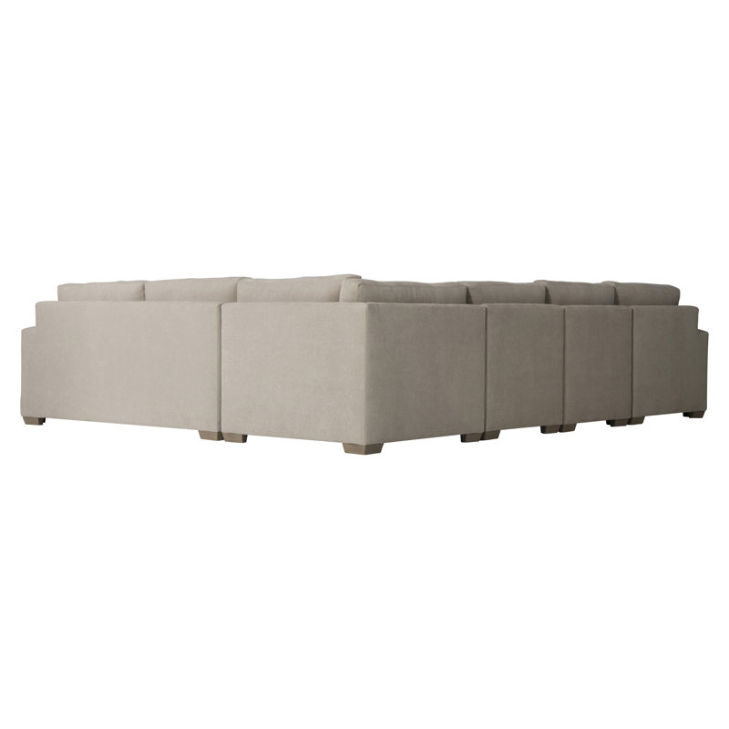 Beige Fabric Pillow Back Sectional Sofa with Track Arms