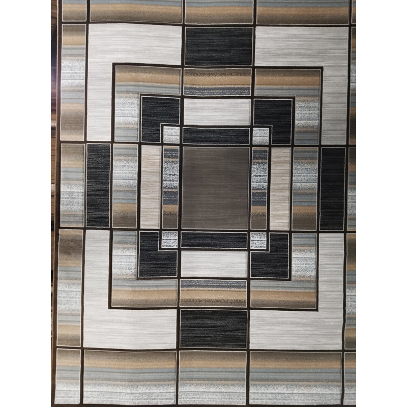 Tapis brun à motif géométrique Adonia, Rectangle 8 pi 1 po x 10 pi 5 po