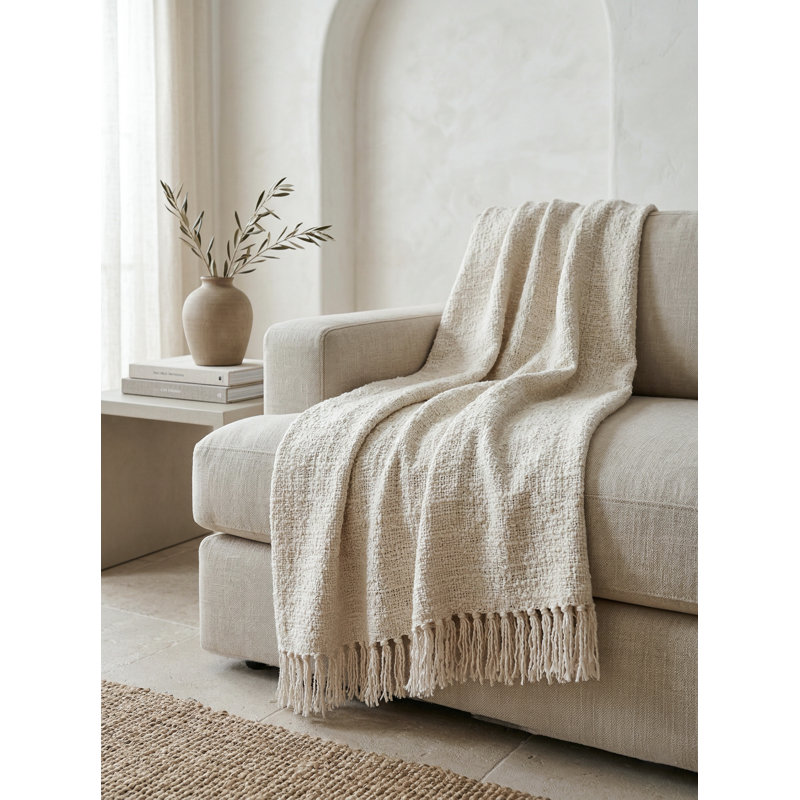 Cozy Cotton Hand Woven Throw Blanket, White