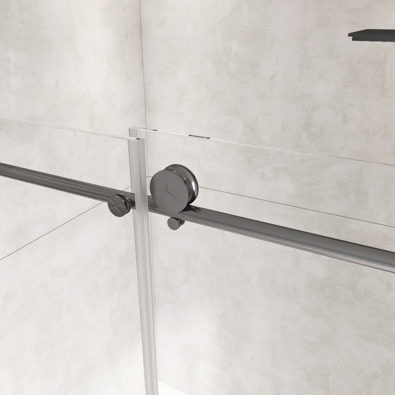 60 "W X 76" H Frameless Single Sliding Shower Door With Tempered Glass And Explosion Proof Film, Brushed Nickel