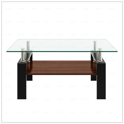 Modern Rectangle Coffee Table with Tempered Glass Top and MDF Layer, for Contemporary Living Rooms