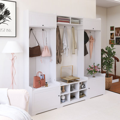 Arbre d'entrée 79,10 po avec 7 crochets à manteau, tablette réglable et rangement pour chaussures