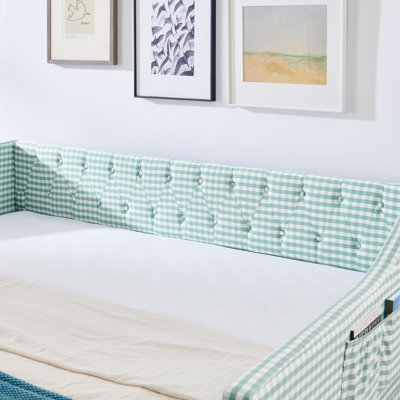 Full‑Size Upholstered 3-in-1 Daybed Sofa Bed with Tufted Backrest, Pull-Out Trundle & Side Storage-Cyan