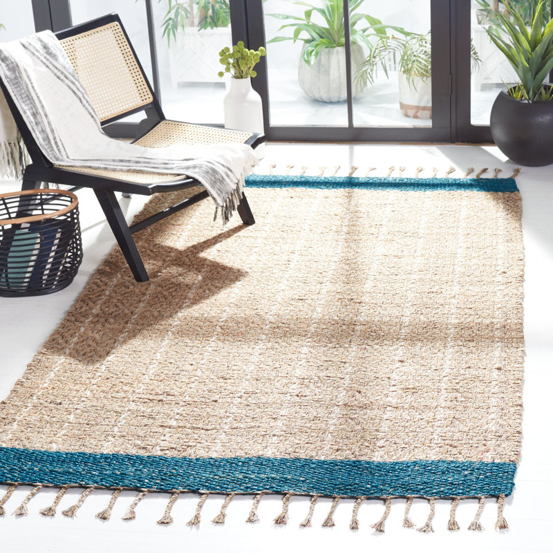 Abbie-J Hand Woven 0.8 Jute 0.2 Cotton Striped Rug, Rectangle 4' x 6'
