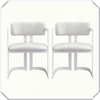 Chaise 2 pièces avec accoudoirs rembourrés en tissu et structure en métal blanc