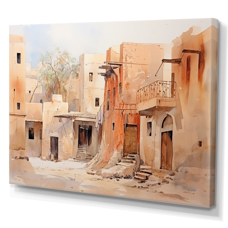 Village urbain, Sables égyptiens I - Art mural égyptien, Toile tendue, H 12 po x l 20 po x P 1 po