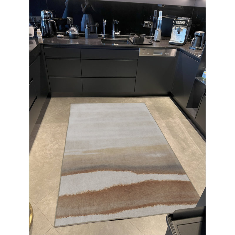 Tapis décoratif moderne à motif abstrait dégradé beige et brun, Rectangle 4 pi 11,06 po x 9 pi 10,11 po