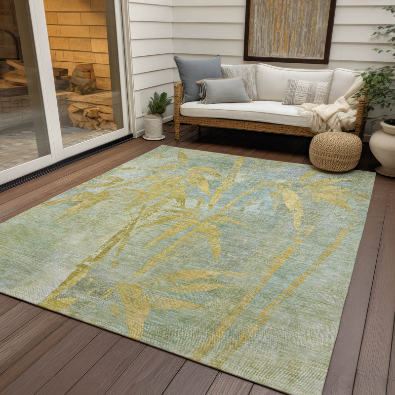 Machine Washable Indoor/Outdoor Lafferty ACN2222 Botanical Rug, Rectangle 9' x 12'